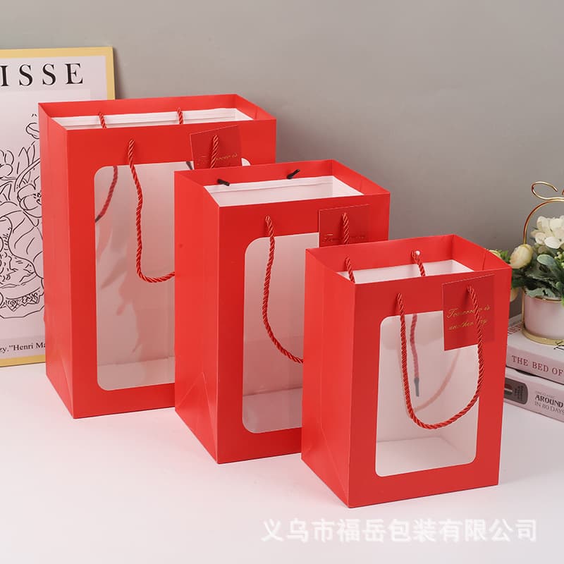 Transparent window tote bag wholesale birthday holiday gift bag packaging tote bag flower shop packaging 7