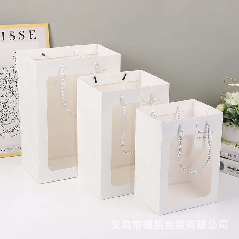Transparent window tote bag wholesale birthday holiday gift bag packaging tote bag flower shop packaging 8