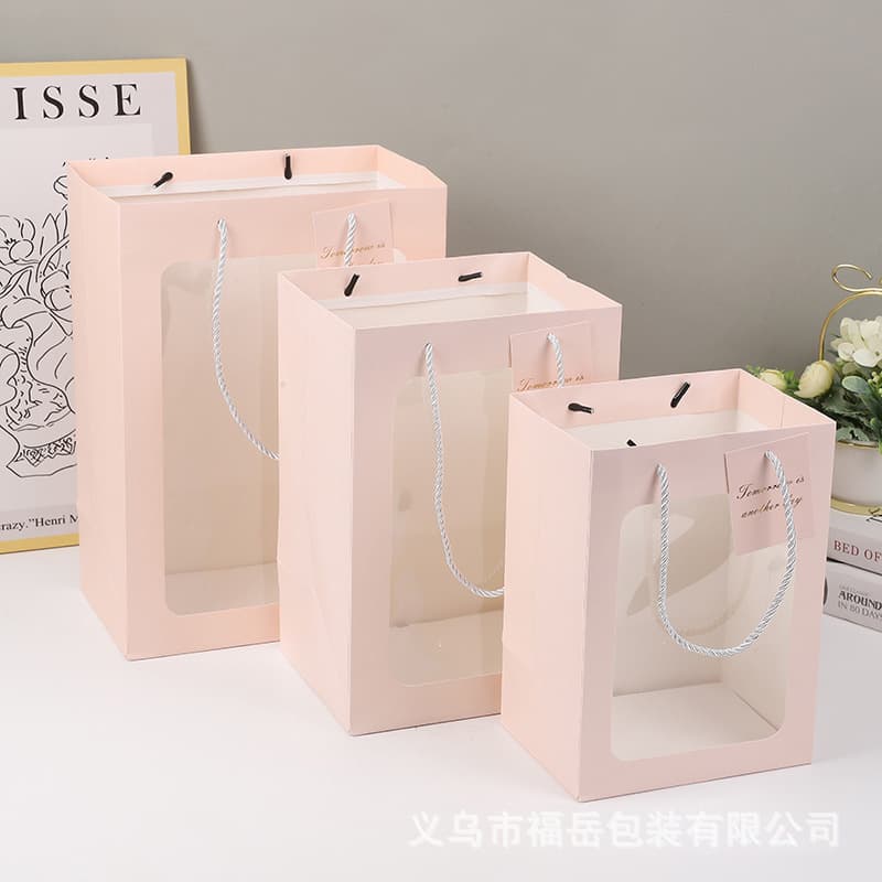 Transparent window tote bag wholesale birthday holiday gift bag packaging tote bag flower shop packaging 9