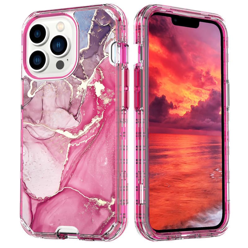 Suitable for Apple 17 mobile phone case electroplated marble iPhone16pro three-in-one mobile phone case anti-fall XR fashion 9