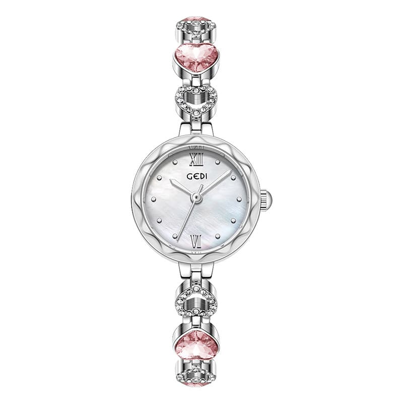 Goldie women's retro light luxury bracelet watch niche high-end heart-shaped rhinestone light luxury temperament quartz watch 9