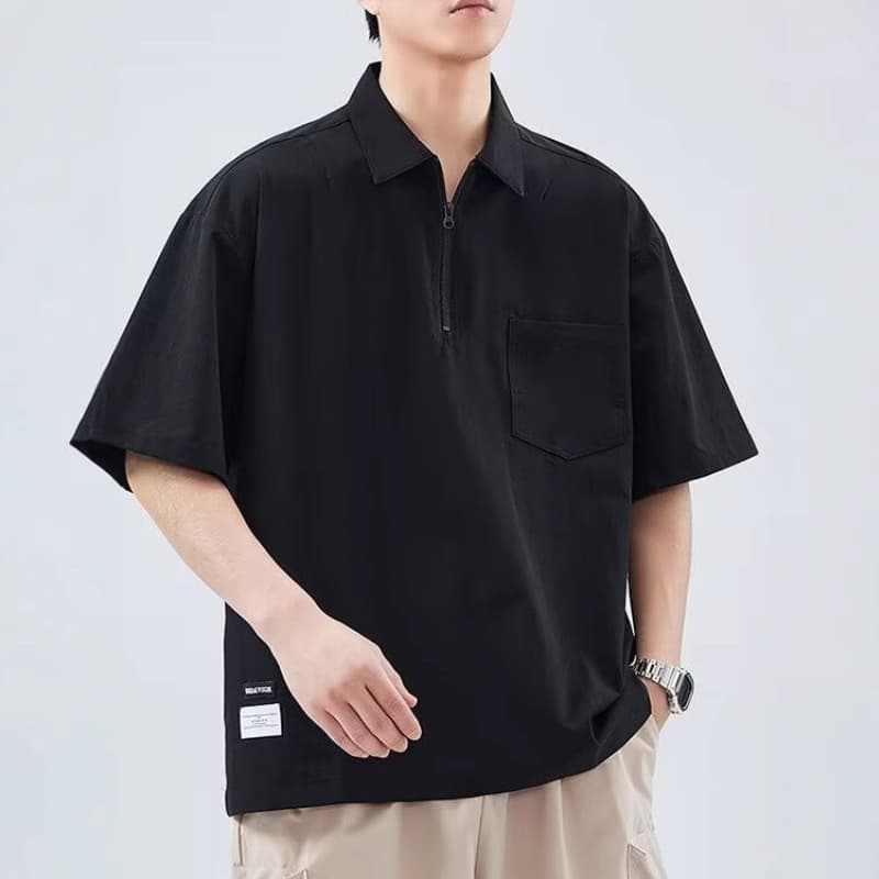 Fat half-zip Polo shirt men's 2025 summer new quick-drying breathable niche silky T-shirt shirt 8XL 3