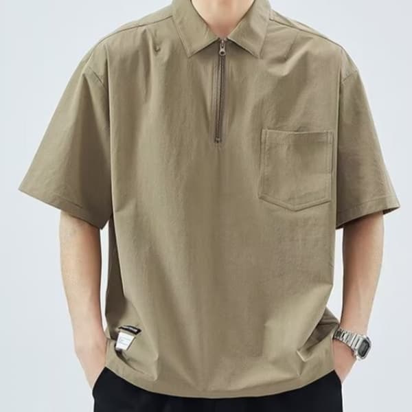 Fat half-zip Polo shirt men's 2025 summer new quick-drying breathable niche silky T-shirt shirt 8XL 1