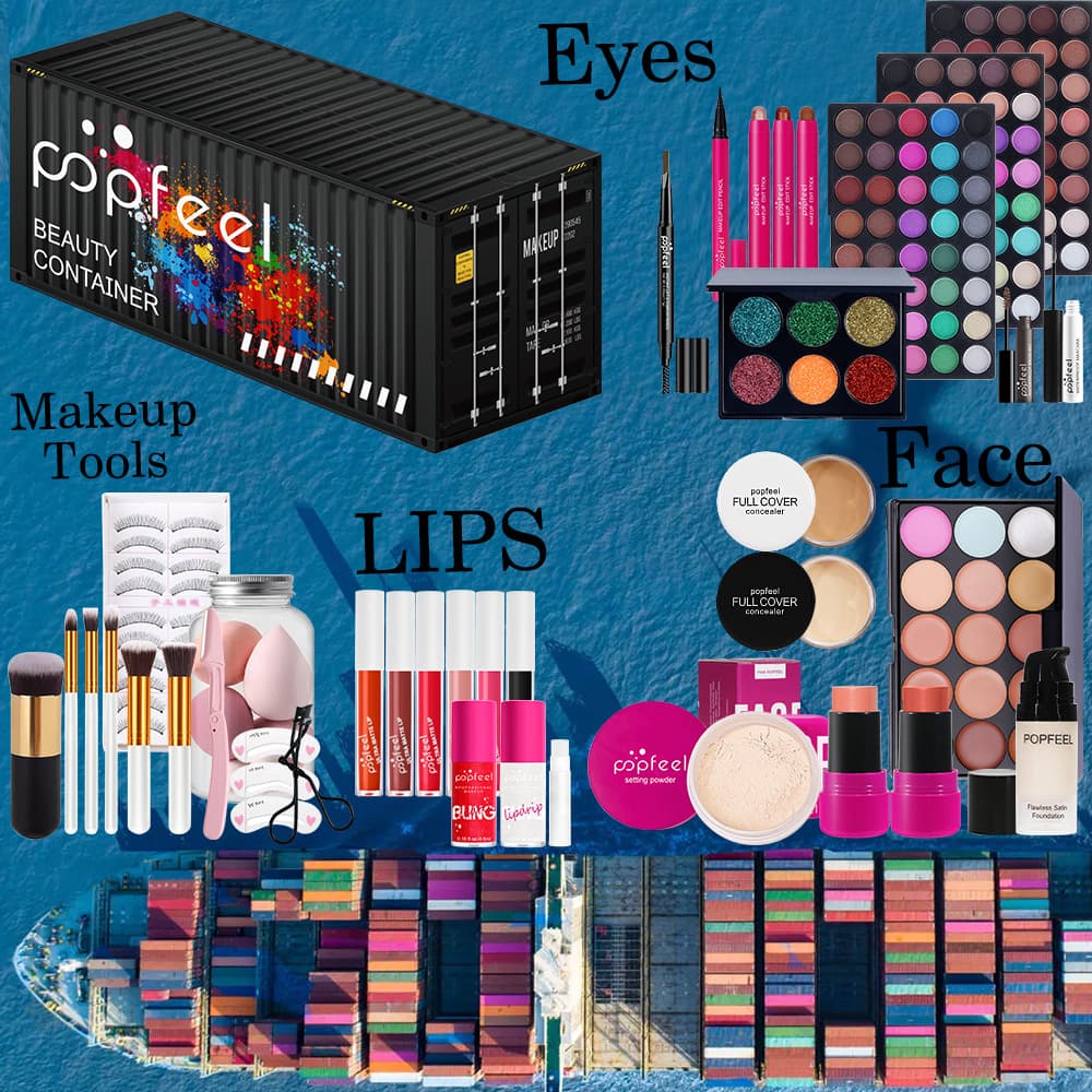POPFEEL full set of women's cosmetics container-packed eye shadow, lip gloss, lipstick, foundation, puff and other makeup tools 3