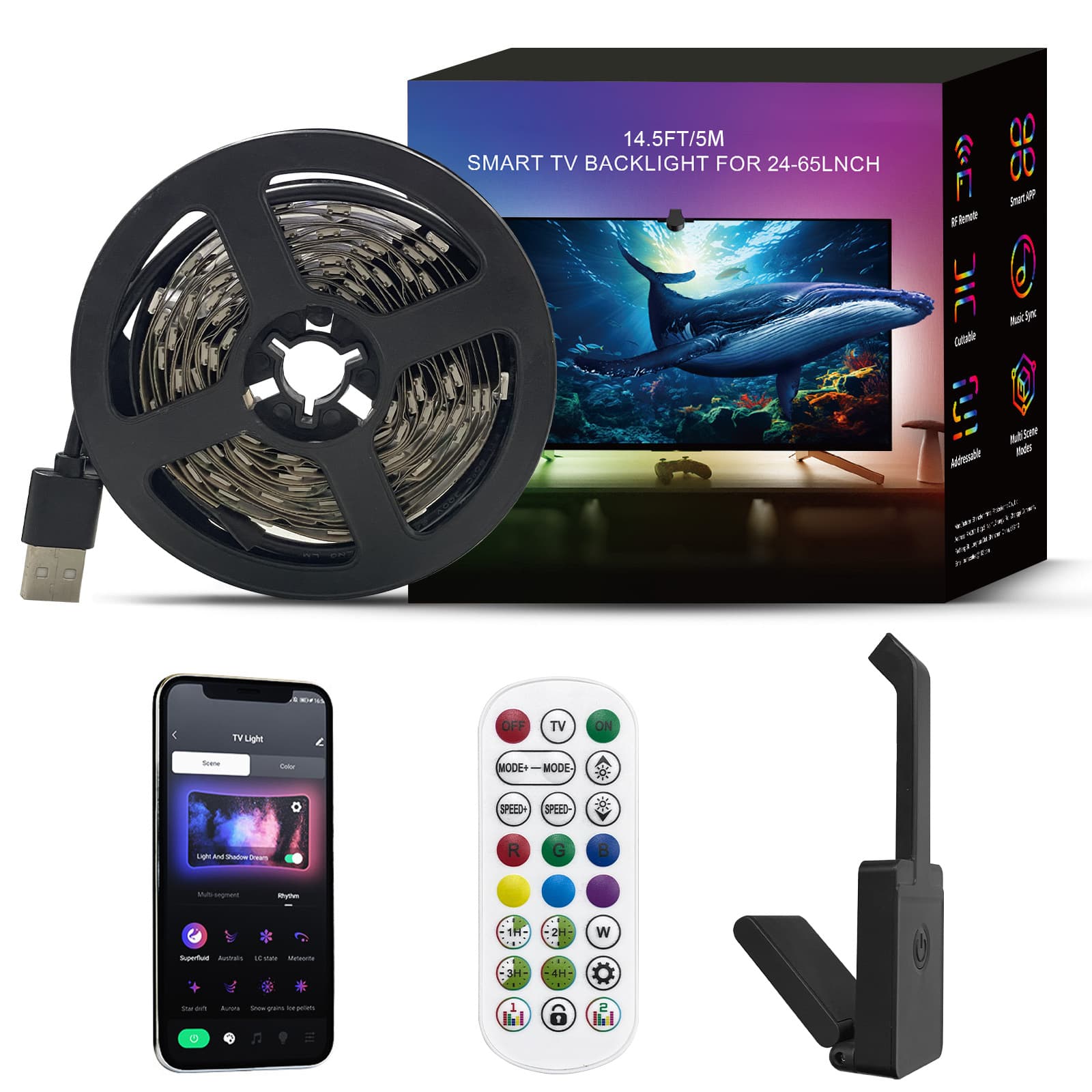 TV background same-screen light strip with smart Bluetooth phantom RGB display TV synchronization with screen atmosphere music light strip 10