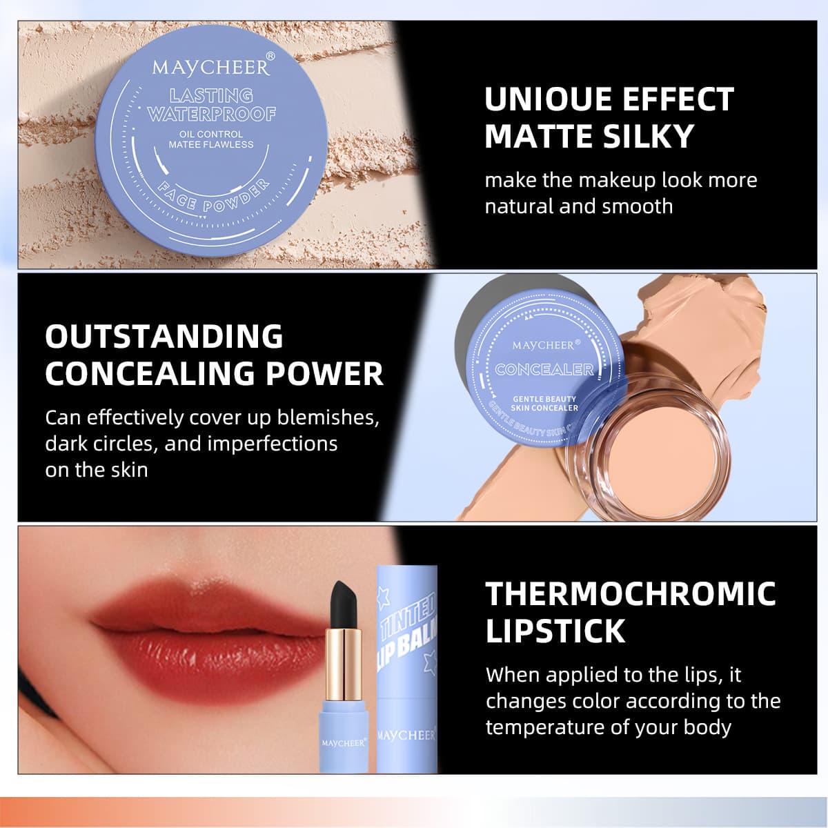 Cross-border hot-selling MAYCHEER heart-to-heart beauty set lipstick, lip glaze, eyeliner, eyebrow pencil, foundation and powder cake set 4