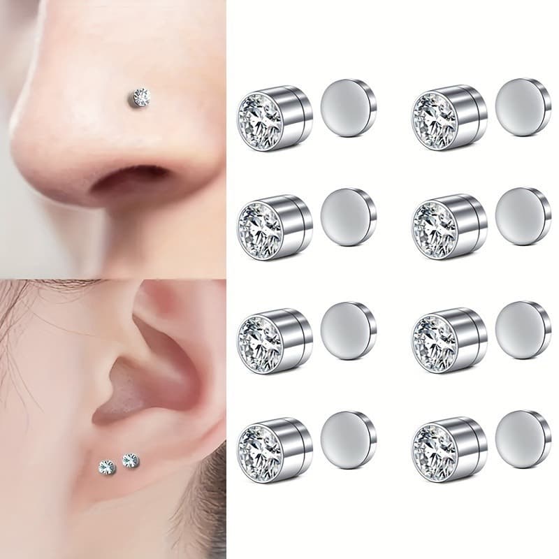 Cross-border rhinestone diamond magnet ear clip men's earrings earrings circles women's trendy personality high-end light luxury Amazon 1
