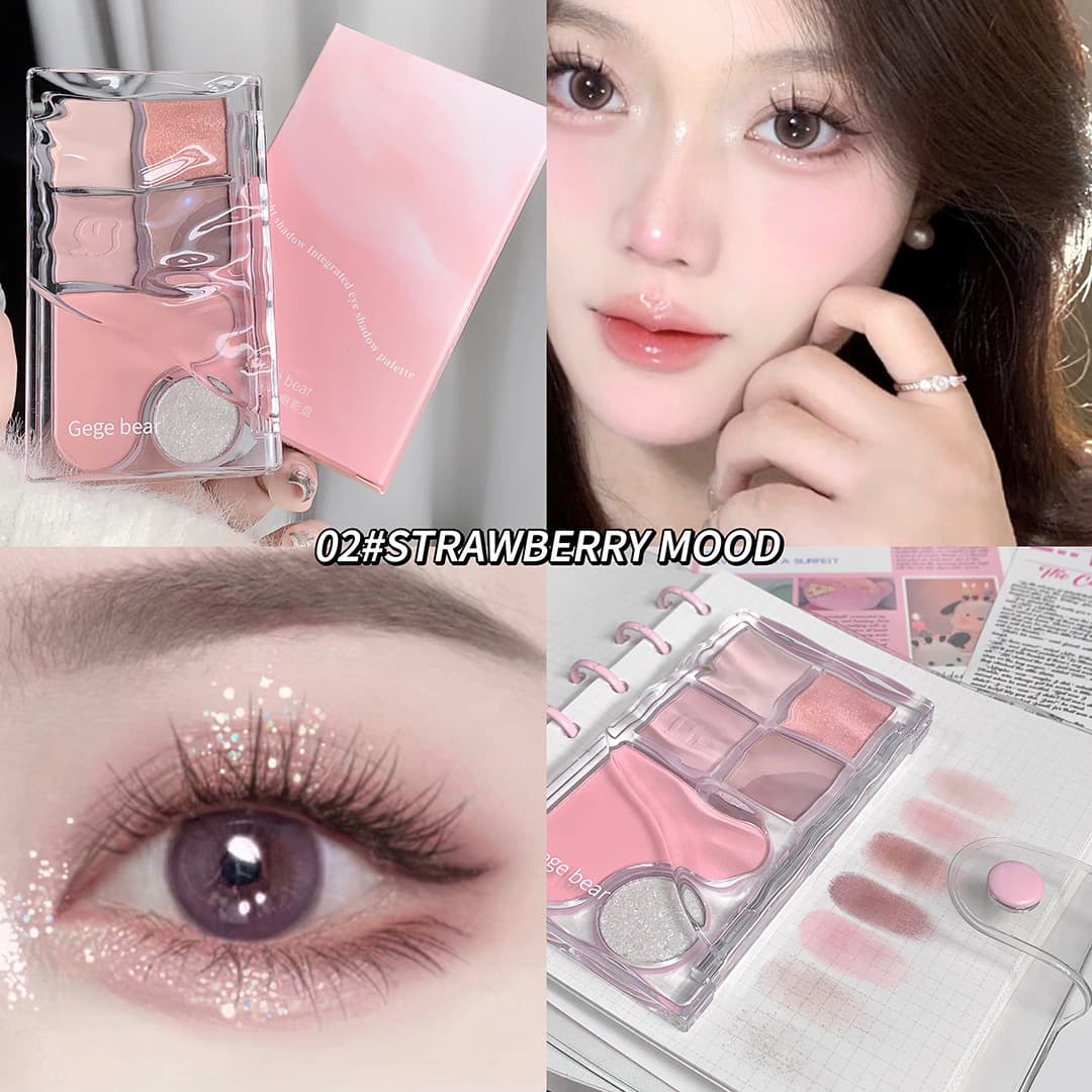 Gege Bear Light and Shadow Comprehensive Eyeshadow Palette Eyeliner Blush Natural Luminous Matte Waterproof and Sweat-proof No Take Off Makeup 7