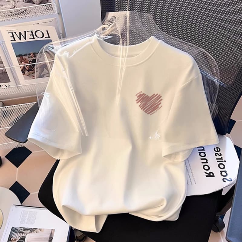 White cotton right shoulder short-sleeved T-shirt for women 2025 new hot style simple design summer top loose T-shirt 2