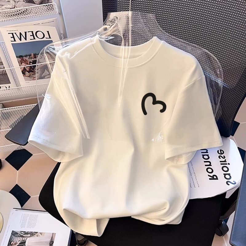 White cotton right shoulder short-sleeved T-shirt for women 2025 new hot style simple design summer top loose T-shirt 5