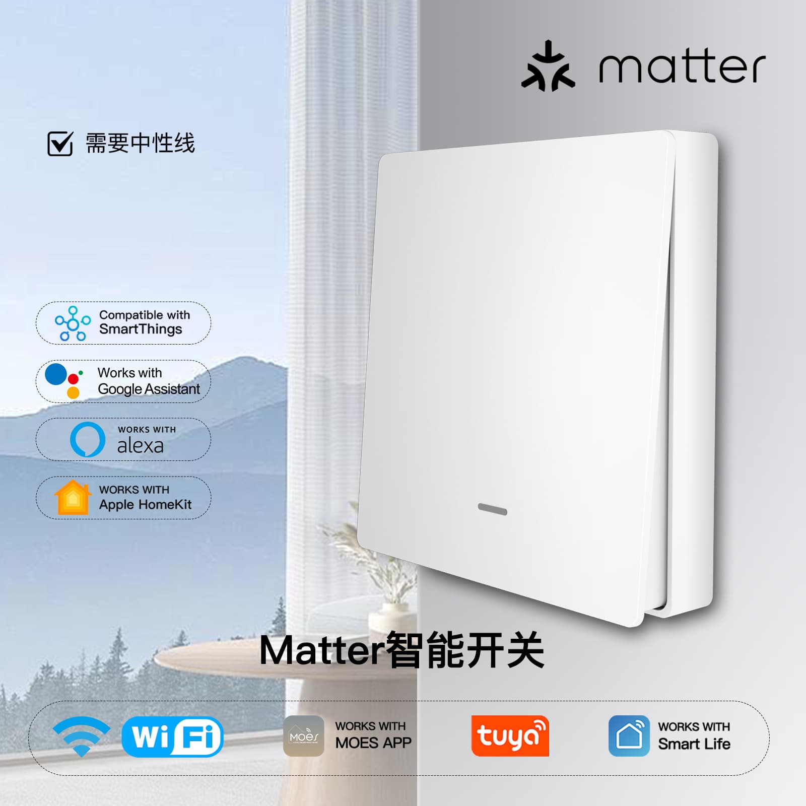 WiFi Tuya smart switch app remotely controls smart home matter switch European standard key switch 1