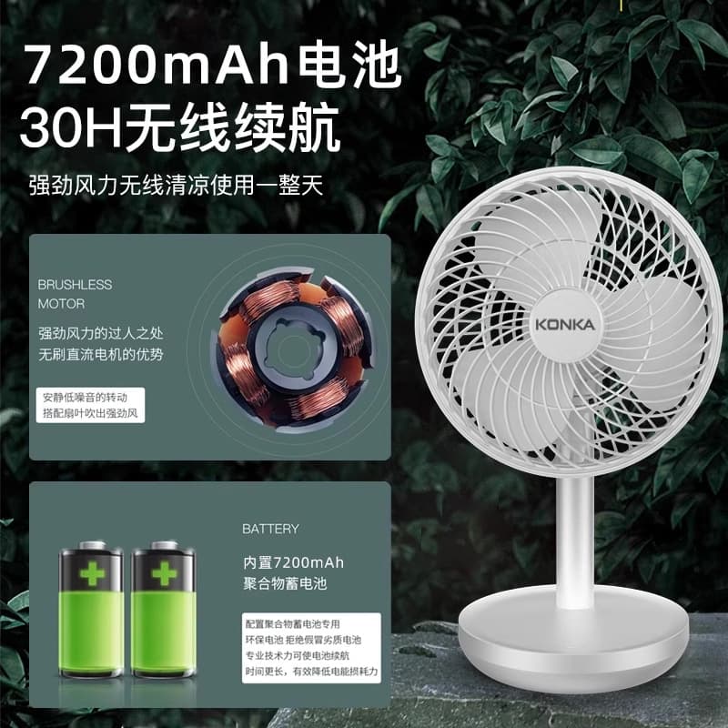 Konka small fan desktop electric fan USB charging portable small high wind student dormitory mini home 4