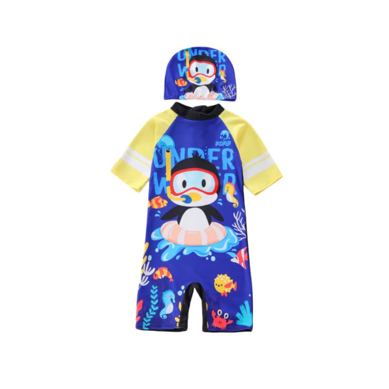 New children's swimsuit boy one-piece medium and large children's swimsuit male baby cartoon little penguin swimsuit sun protection UPF50+ 6