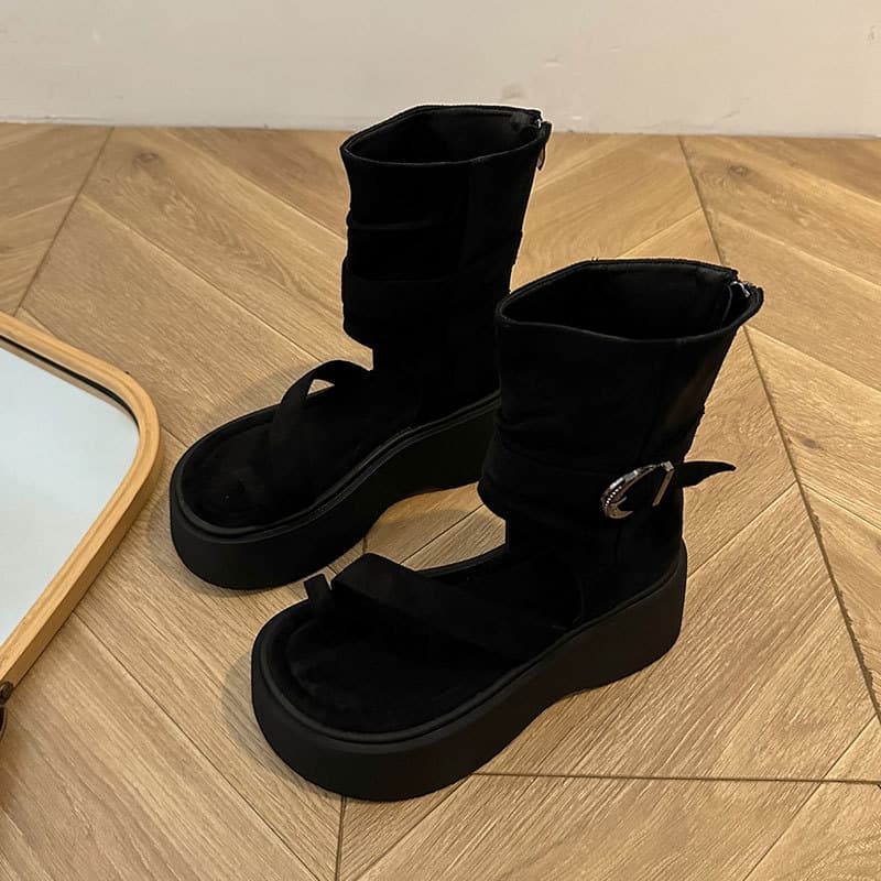 Thick-soled platform toe sandals for women 2025 new summer sandals Western cowboy pile boots flip-flops short boots 7