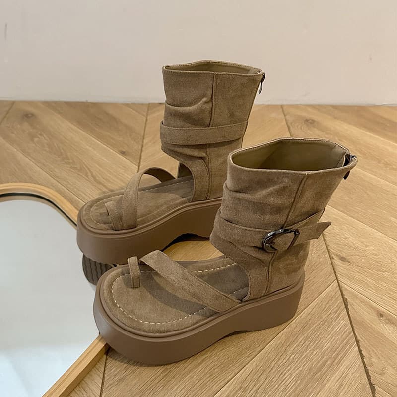 Thick-soled platform toe sandals for women 2025 new summer sandals Western cowboy pile boots flip-flops short boots 8