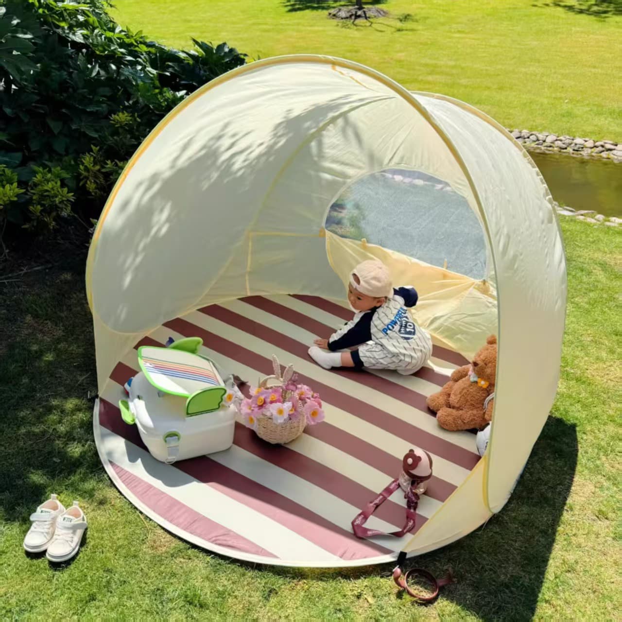Outdoor beach children's seaside picnic tent automatic folding portable quick-open breathable sun protection sunshade tent 2