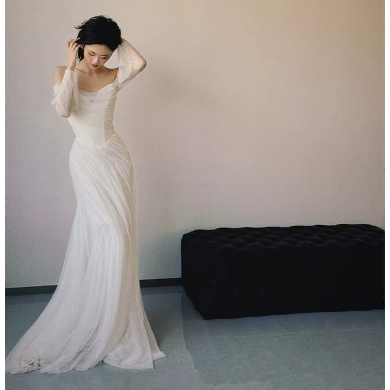 White evening dress for women, high-end light luxury annual meeting, adult ceremony, banquet host, high-end party dress, spring 2