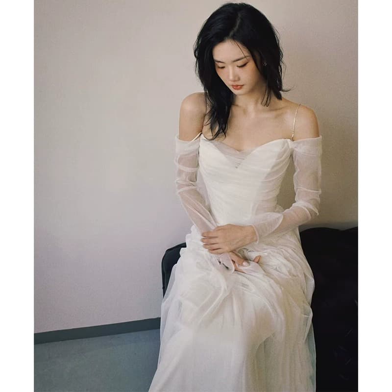White evening dress for women, high-end light luxury annual meeting, adult ceremony, banquet host, high-end party dress, spring 3