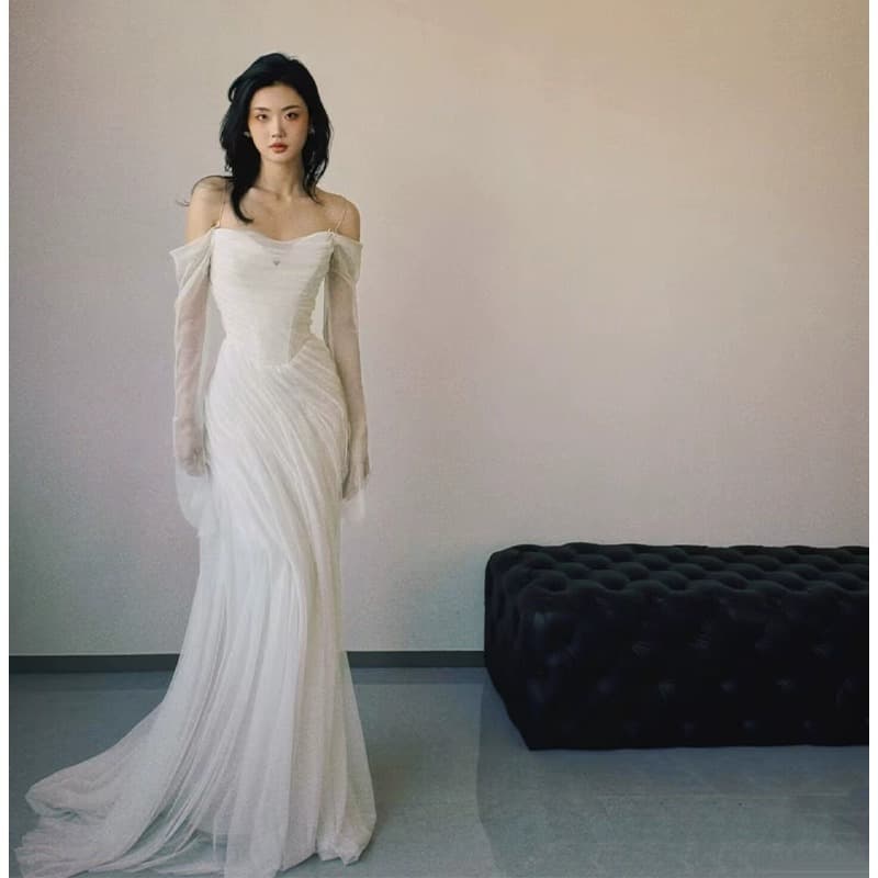 White evening dress for women, high-end light luxury annual meeting, adult ceremony, banquet host, high-end party dress, spring 4
