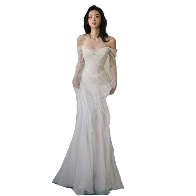 White evening dress for women, high-end light luxury annual meeting, adult ceremony, banquet host, high-end party dress, spring 5
