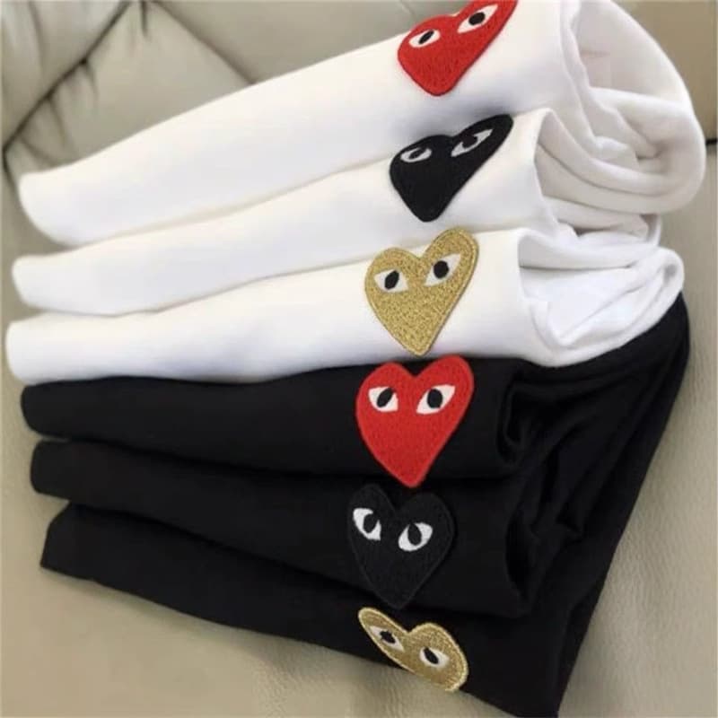 Pure cotton half-sleeved right shoulder short-sleeved T-shirt for men and women, round neck, summer embroidered love trendy brand 1