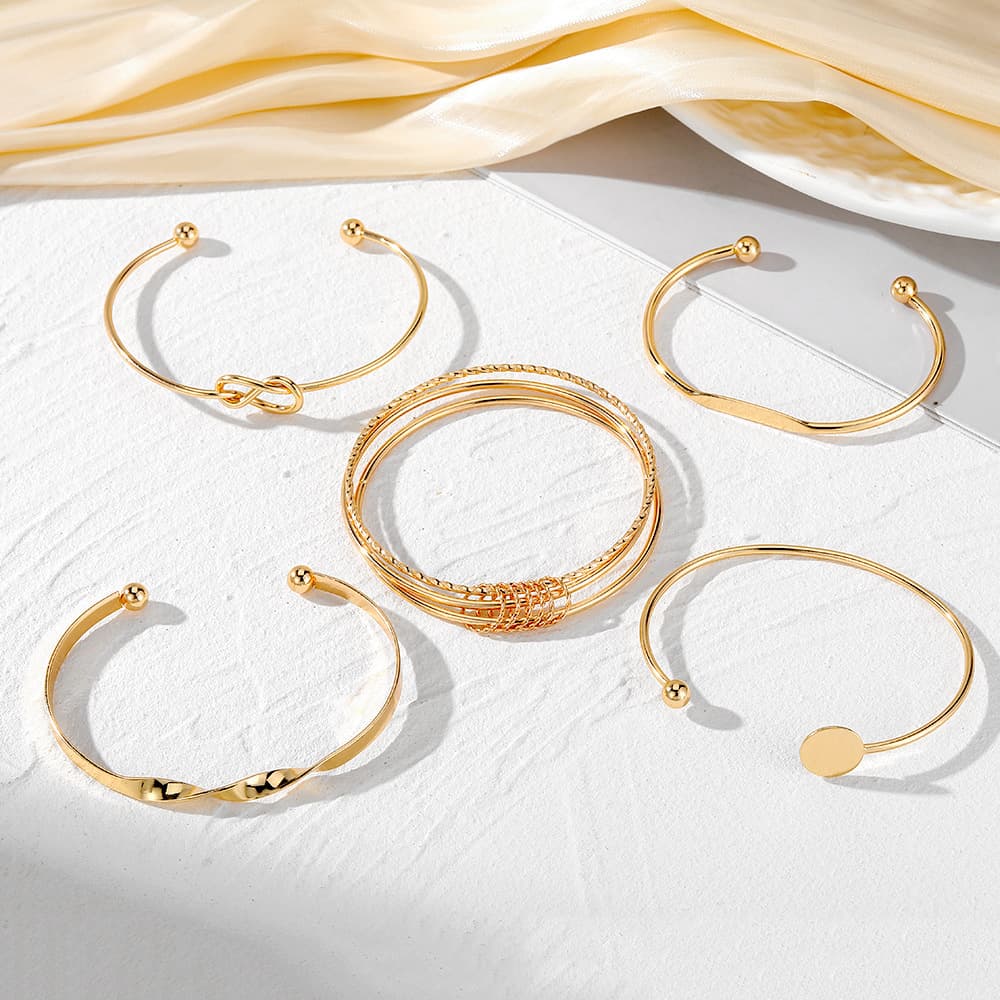 European and American cross-border retro simple chain bracelets, fashionable mix and match open bracelets, bracelets, stacked style combination wholesale 5