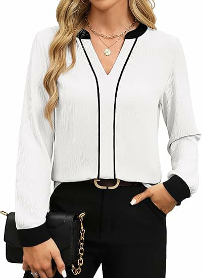 European and American Amazon Fashion Casual V Neck Color Block Business Casual Shirt Long Sleeve Work Shirt Fashion Clothing 7