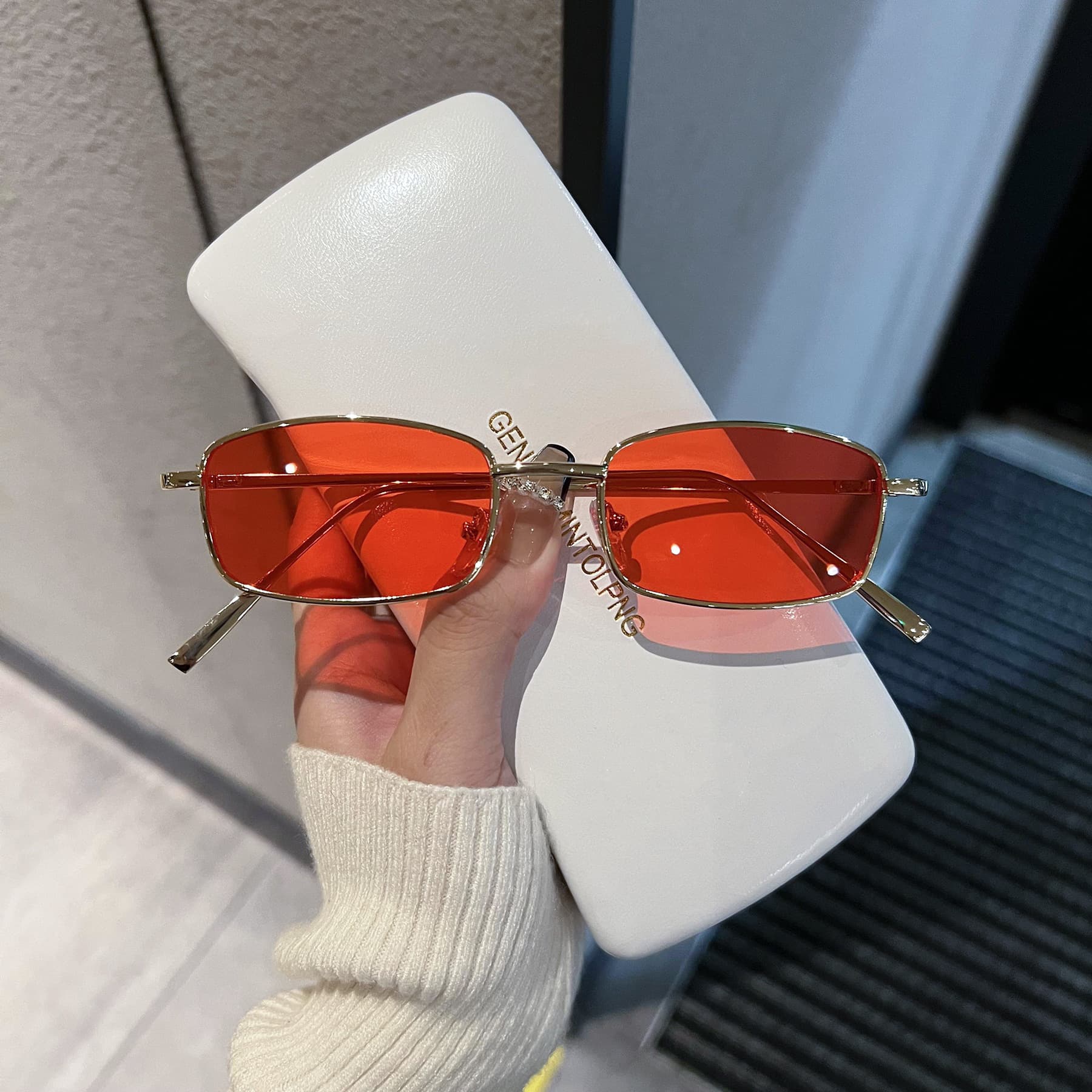 Panniang's same retro sunglasses for men, trendy polarized sunglasses for driving, internet celebrity personality, small frame square glasses for women 5