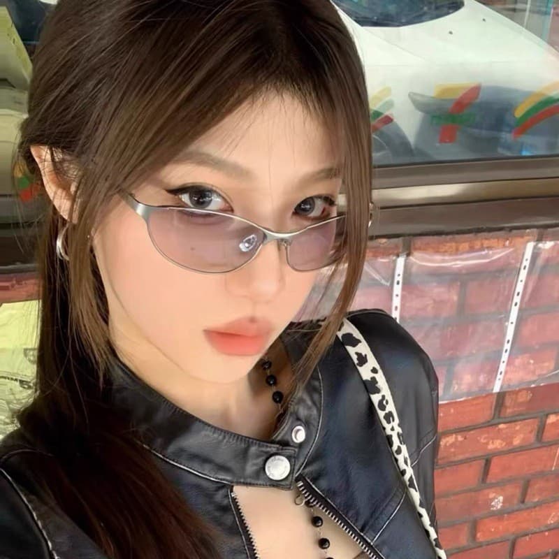 High-looking retro metal cat-eye sunglasses for women outdoor punk no-makeup artifact glasses frame Korean style men's sunglasses 4