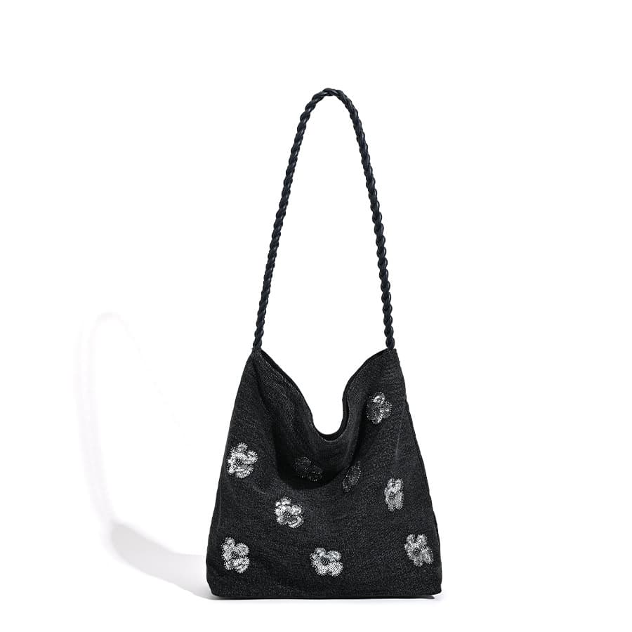 2026 New Tote Bag Denim Bag Black Simple Sequin Decoration Braided Shoulder Bag Fashion Women’s Bag Tote Bag 6