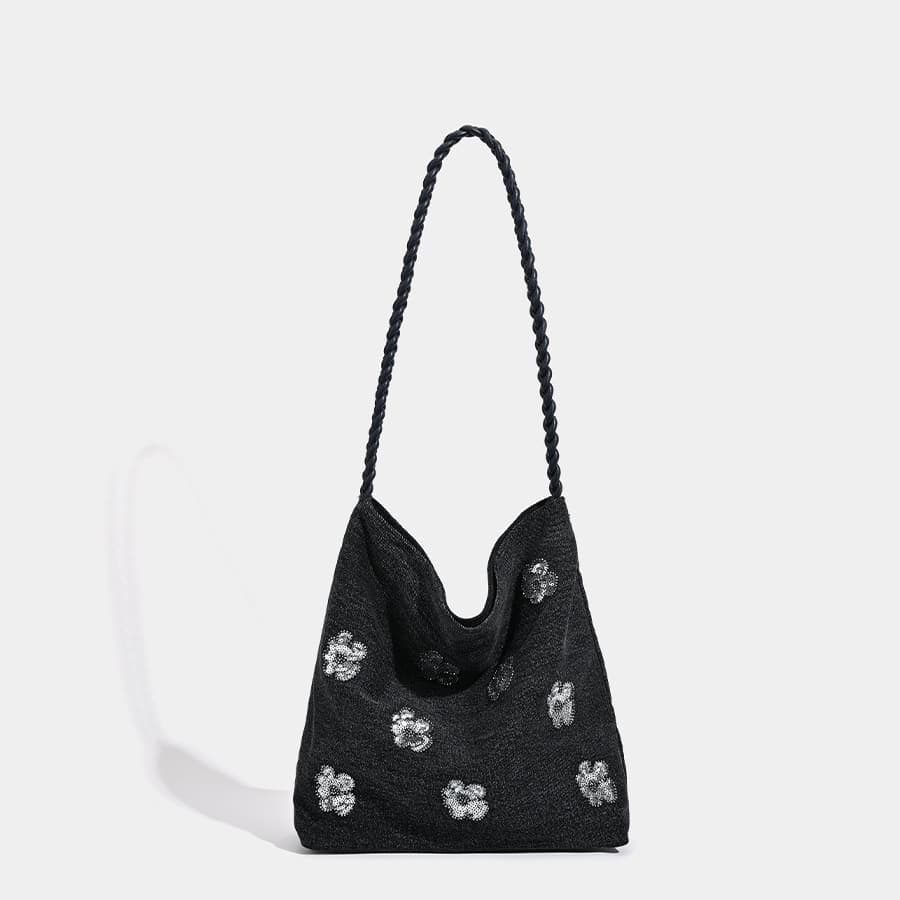 2026 New Tote Bag Denim Bag Black Simple Sequin Decoration Braided Shoulder Bag Fashion Women’s Bag Tote Bag 1