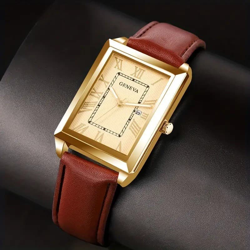 Fashionable personality trendy belt square watch for men and women hot selling casual quartz watch for men new in stock 2
