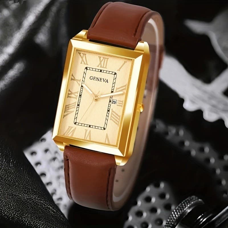 Fashionable personality trendy belt square watch for men and women hot selling casual quartz watch for men new in stock 3