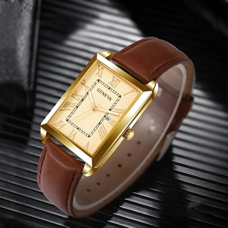 Fashionable personality trendy belt square watch for men and women hot selling casual quartz watch for men new in stock 4