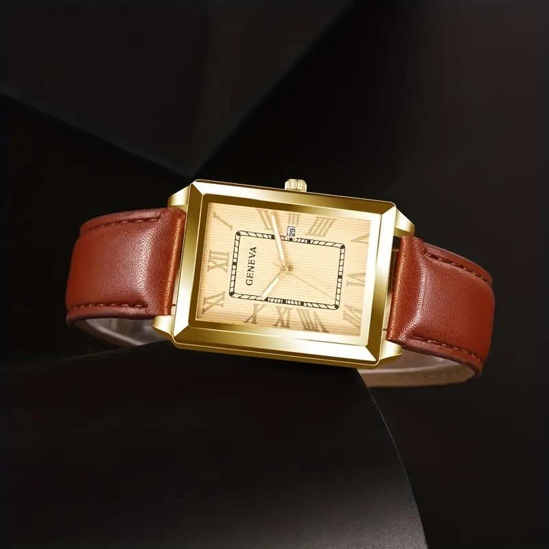 Fashionable personality trendy belt square watch for men and women hot selling casual quartz watch for men new in stock 5