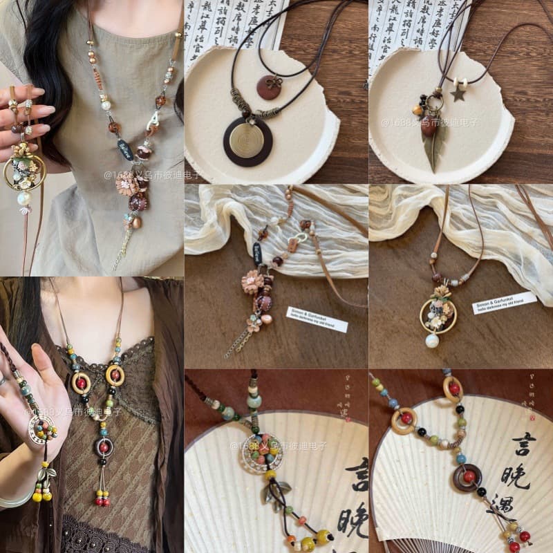 Bohemian style retro ceramic necklace women's new Chinese style exotic ethnic style high-end long sweater chain accessories 1