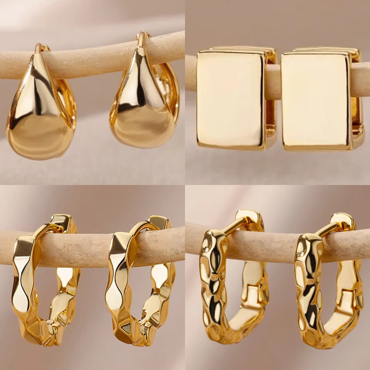 Cross-border fashion commuting 18K gold personalized versatile earrings European and American gold geometric three-dimensional square earrings 1