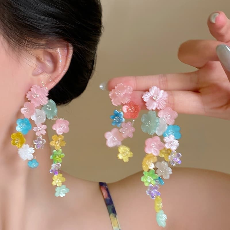 Dopamine flower shell earrings for women spring unique beautiful sweet contrasting earrings colorful exaggerated travel earrings 6