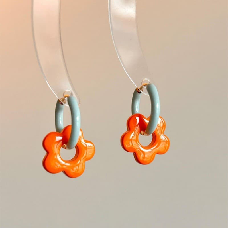 Dopamine flower shell earrings for women spring unique beautiful sweet contrasting earrings colorful exaggerated travel earrings 8