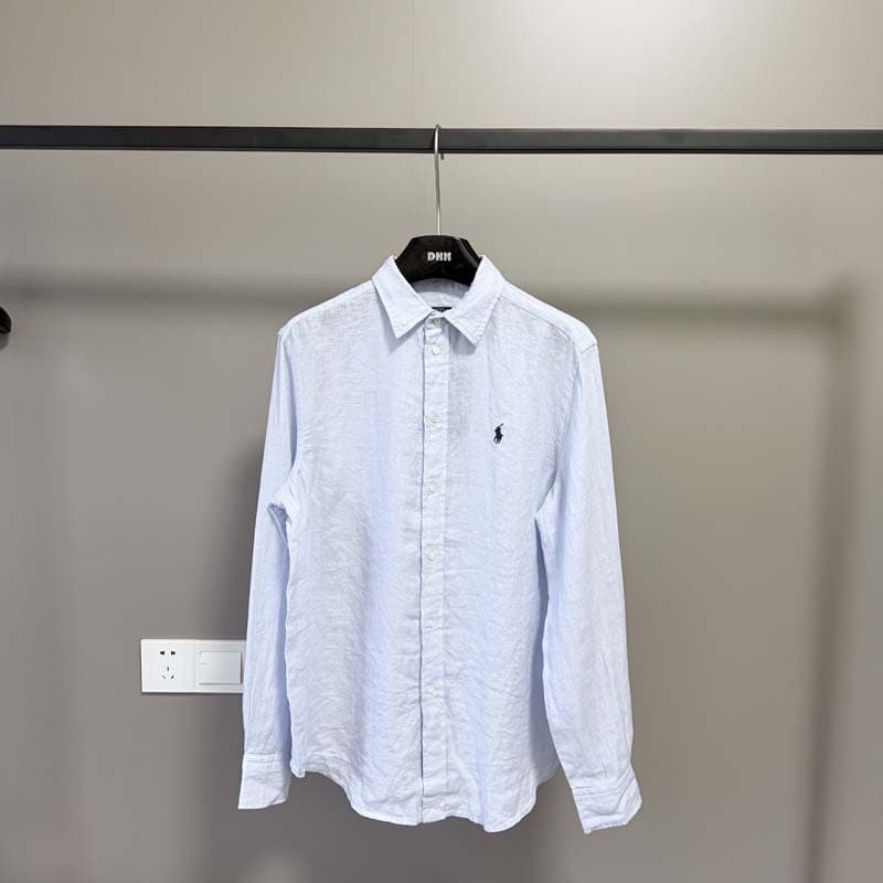 Cross-border classic RL linen shirt with pony logo embroidery old money fashion brand cotton and linen shirt for women 8