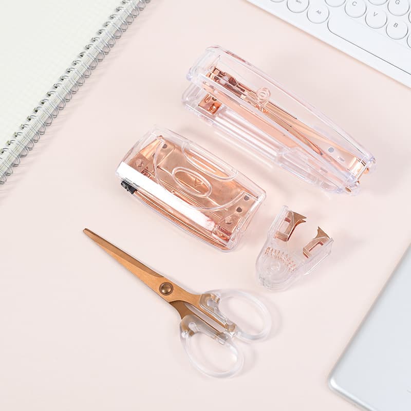 Nail remover scissors office supplies rose gold cross-border transparent PS hole punch colorful stapler frosted direct supply