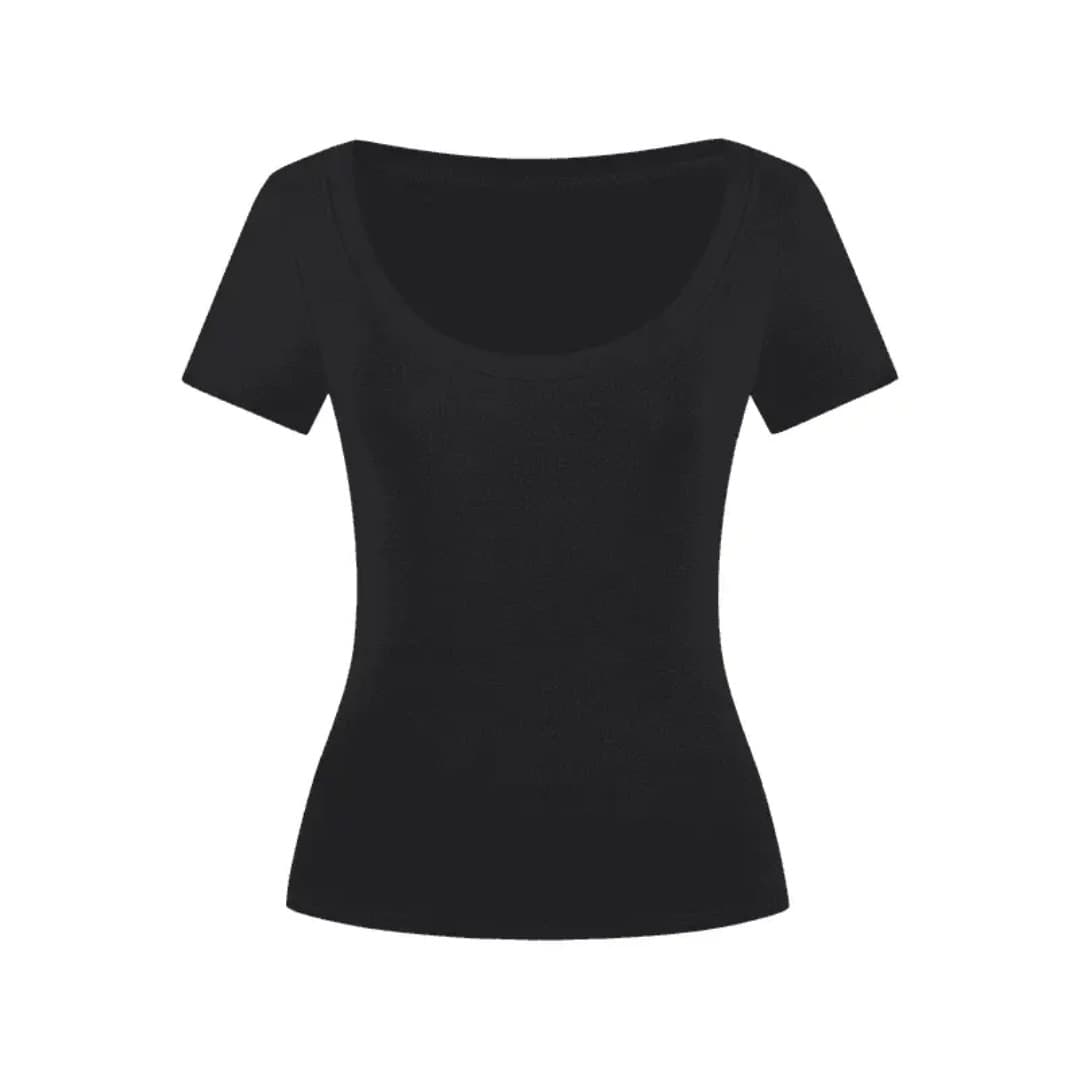 Tight-fitting T-shirt, right shoulder, large U-neck, high-quality bottoming shirt, spring and summer low-neck, short-sleeved, slim, versatile top for women 6