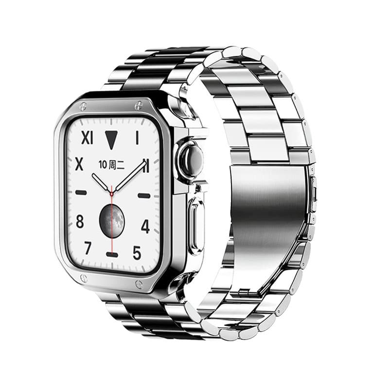 Suitable for Apple Watch Ultra 8 7 tpu case + stainless steel folding buckle three-bead strap 6