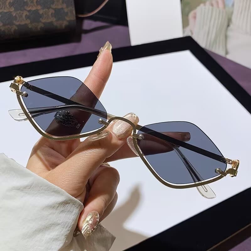 New half-frame rhombus sunglasses metal women's sunglasses European and American fashion cross-border small frame high-end sunglasses 2