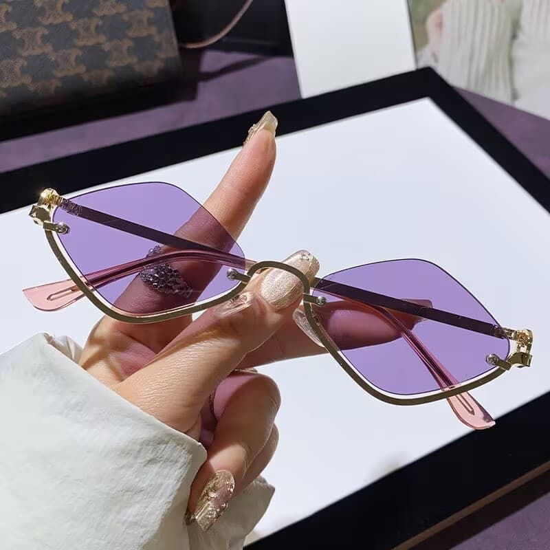 New half-frame rhombus sunglasses metal women's sunglasses European and American fashion cross-border small frame high-end sunglasses 8