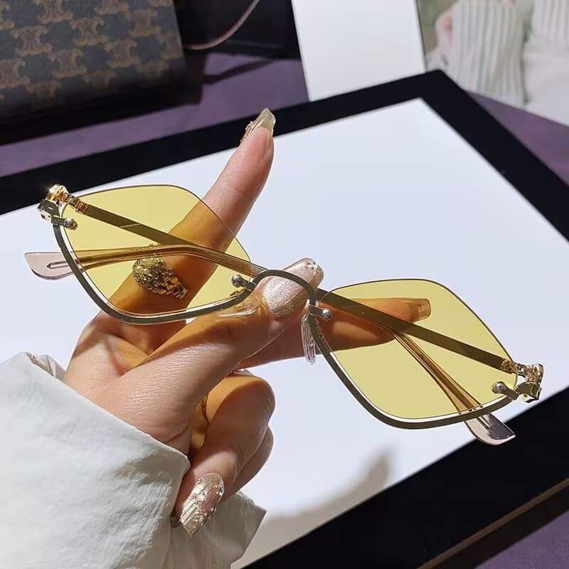 New half-frame rhombus sunglasses metal women's sunglasses European and American fashion cross-border small frame high-end sunglasses 10