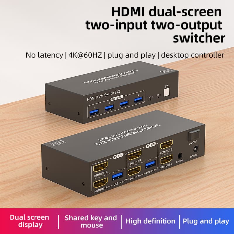 HDMIKVM switch 2 in 2 out kvm 2 in 2 Two computers share a set of keyboard and mouse to expand dual-screen display 2