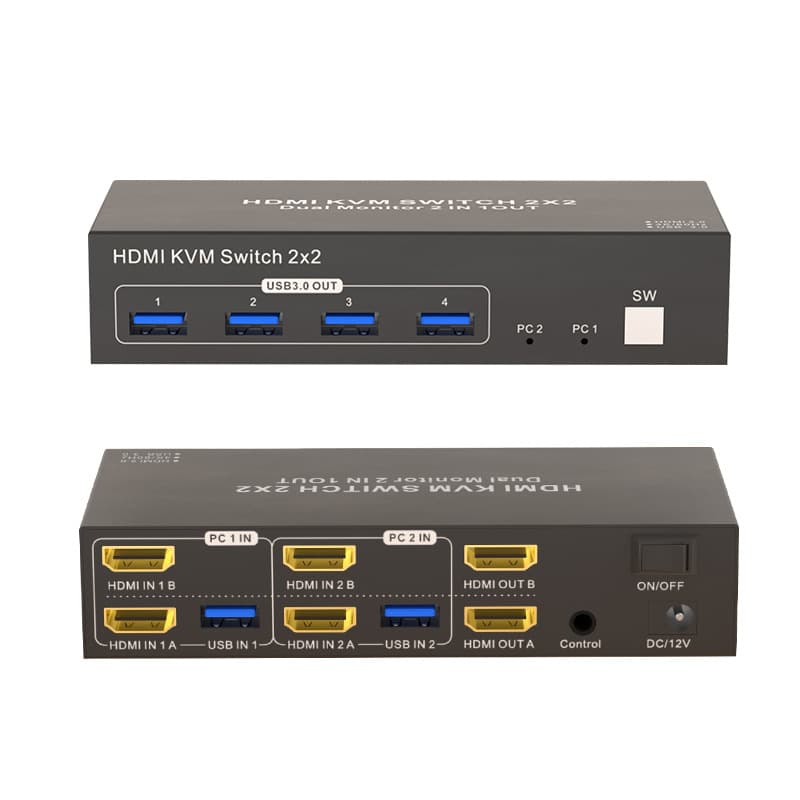 HDMIKVM switch 2 in 2 out kvm 2 in 2 Two computers share a set of keyboard and mouse to expand dual-screen display 6