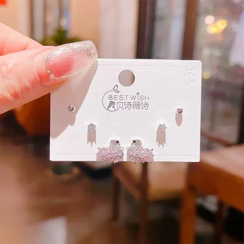 High-quality s925 silver needle zircon 6-piece set of small earrings for women Korean style simple temperament three pairs of earrings wholesale 2