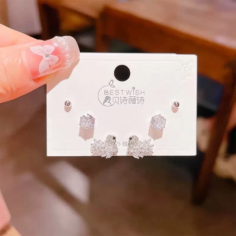 High-quality s925 silver needle zircon 6-piece set of small earrings for women Korean style simple temperament three pairs of earrings wholesale 3